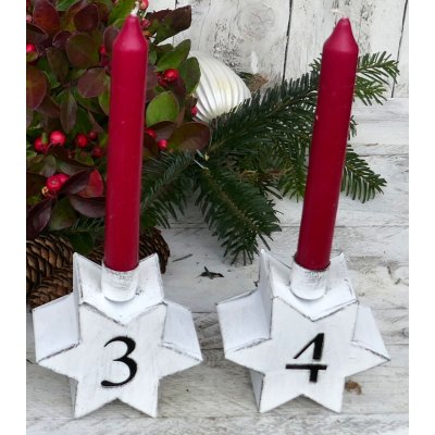 Weihnachts-Sterne als Kerzenständer mit 1-4, Adventszahlen den weiß